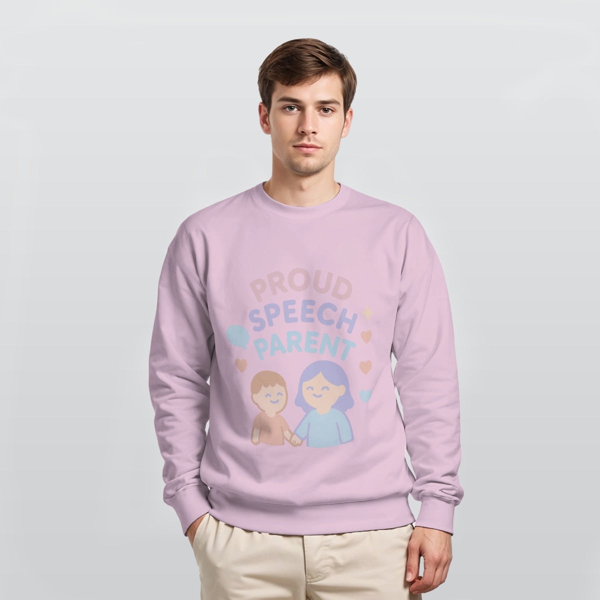 Proud Speech Parent Sweatshirt – Soft Pastel Crewneck for Supportive SLP Families