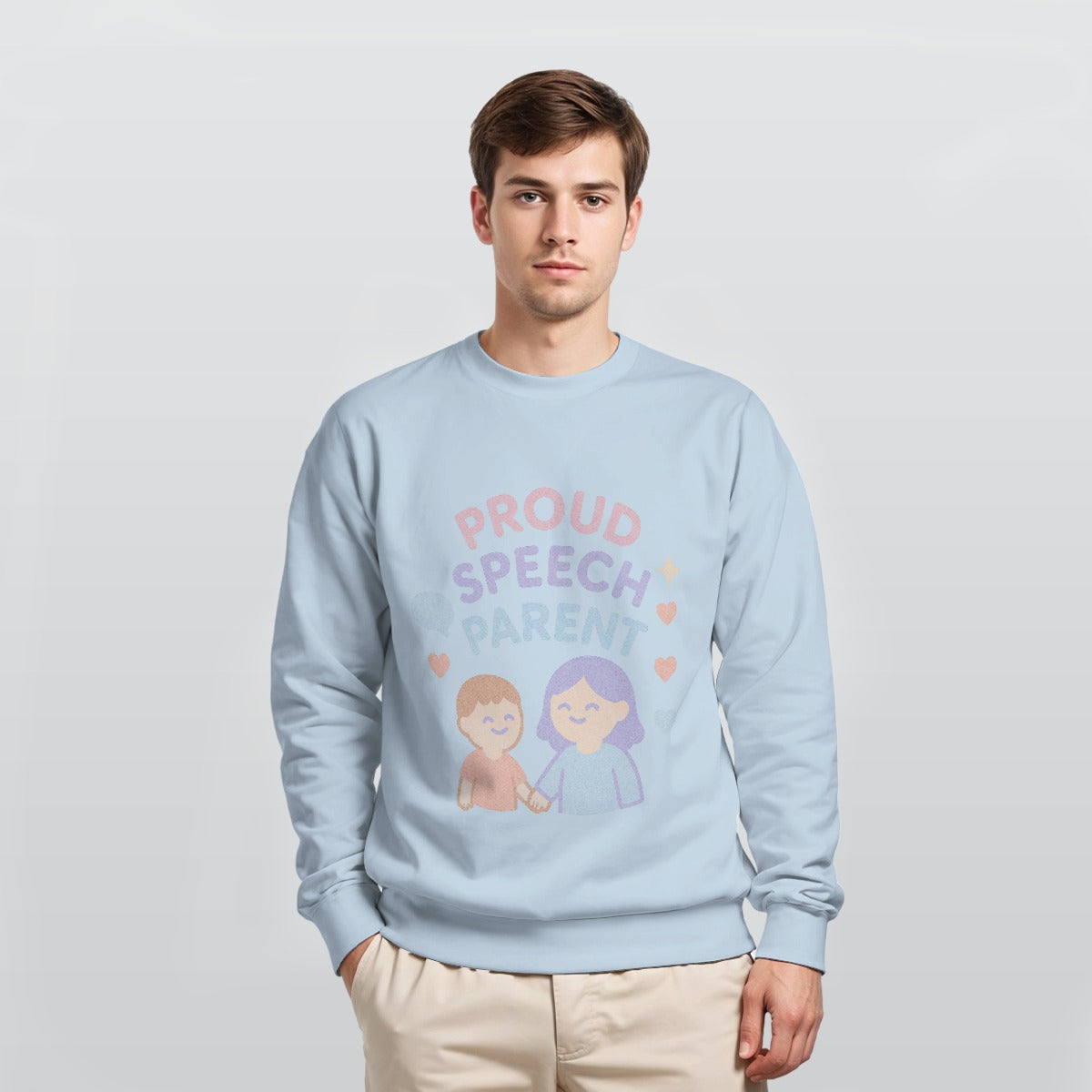 Proud Speech Parent Sweatshirt – Soft Pastel Crewneck for Supportive SLP Families