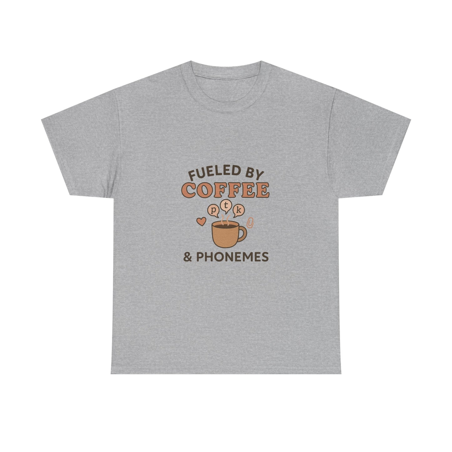 Fueled by Coffee and Phonemes T-Shirt – SLP Gift Tee for Speech Therapists | Speech Language Pathology Shirt | ASHA Grad Student Apparel