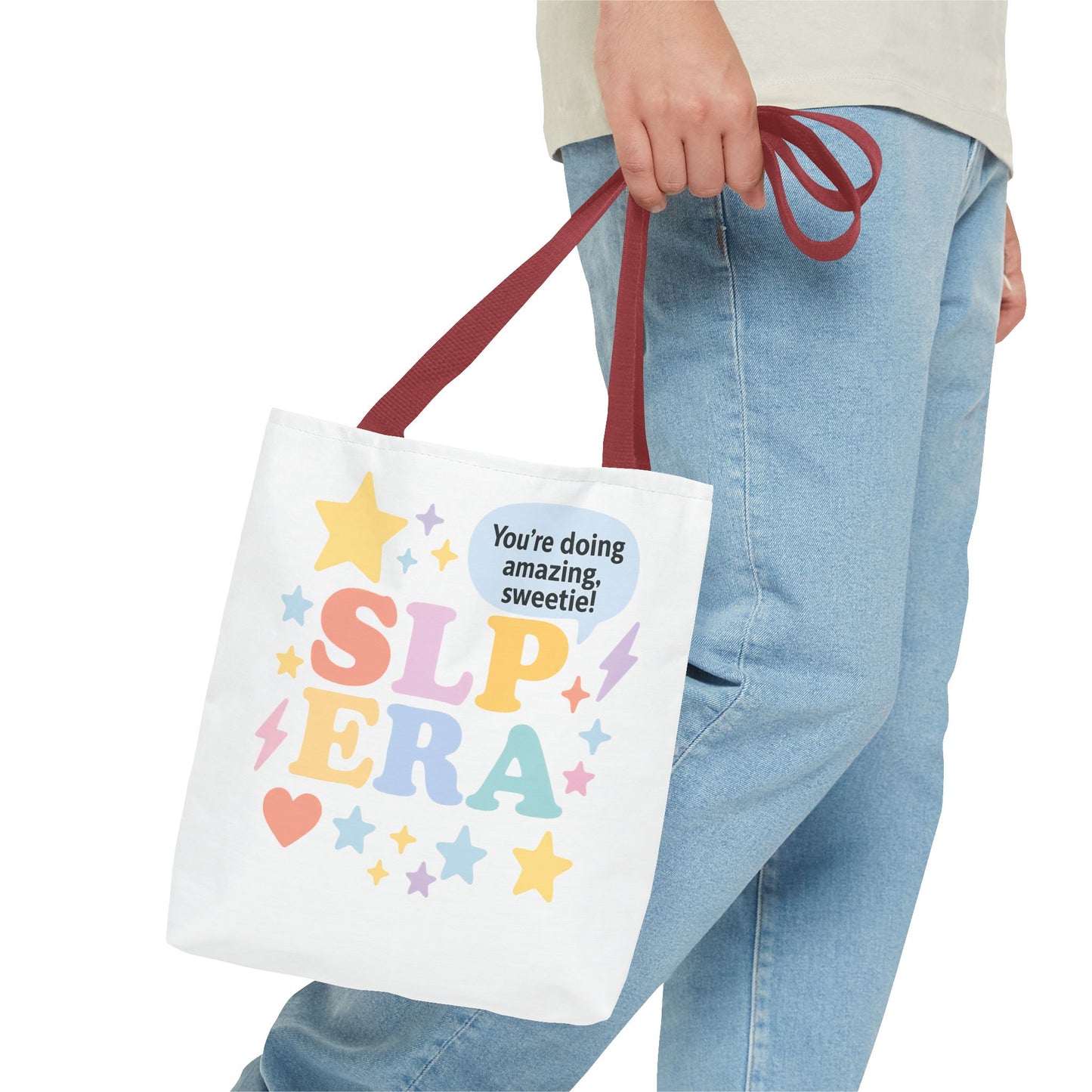 SLP Era Tote Bag | Speech Therapist Tote | Pastel Motivational SLP Bag | "You're Doing Amazing, Sweetie!" Cute Speech Therapy Gift