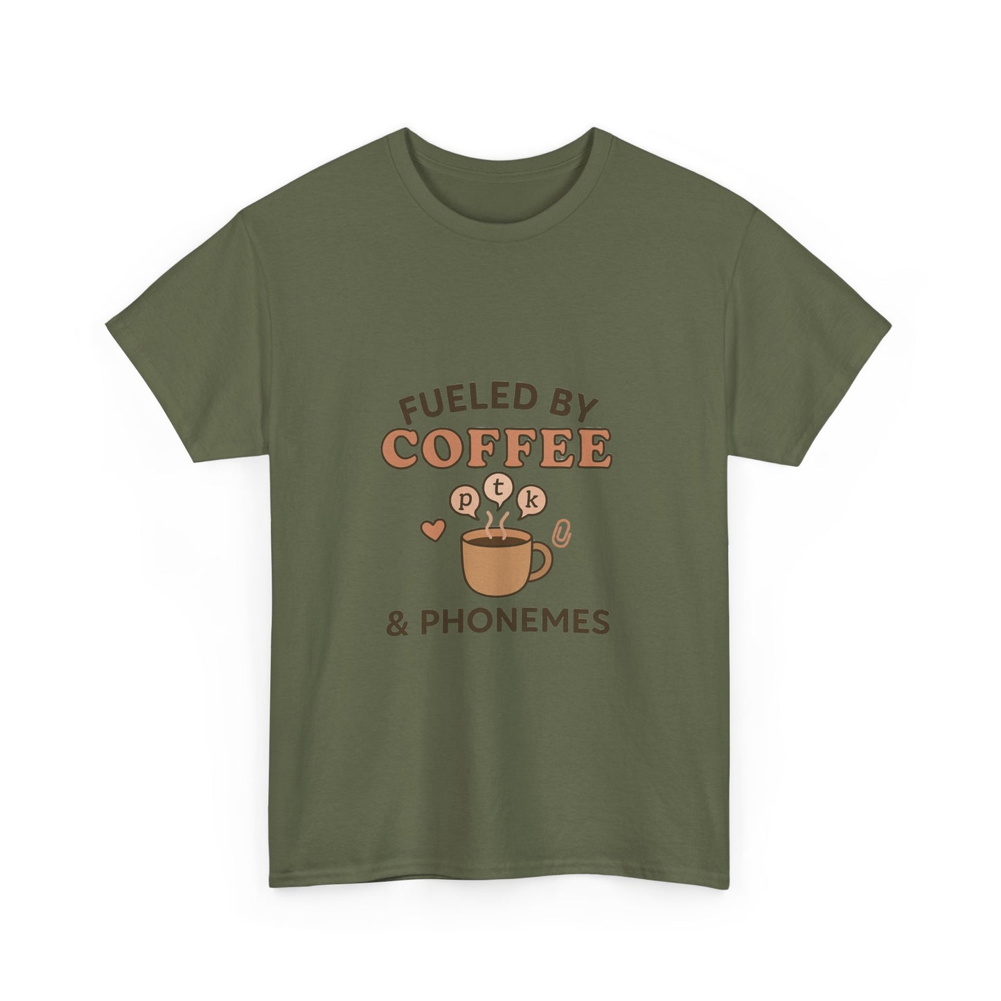 Fueled by Coffee and Phonemes T-Shirt – SLP Gift Tee for Speech Therapists | Speech Language Pathology Shirt | ASHA Grad Student Apparel