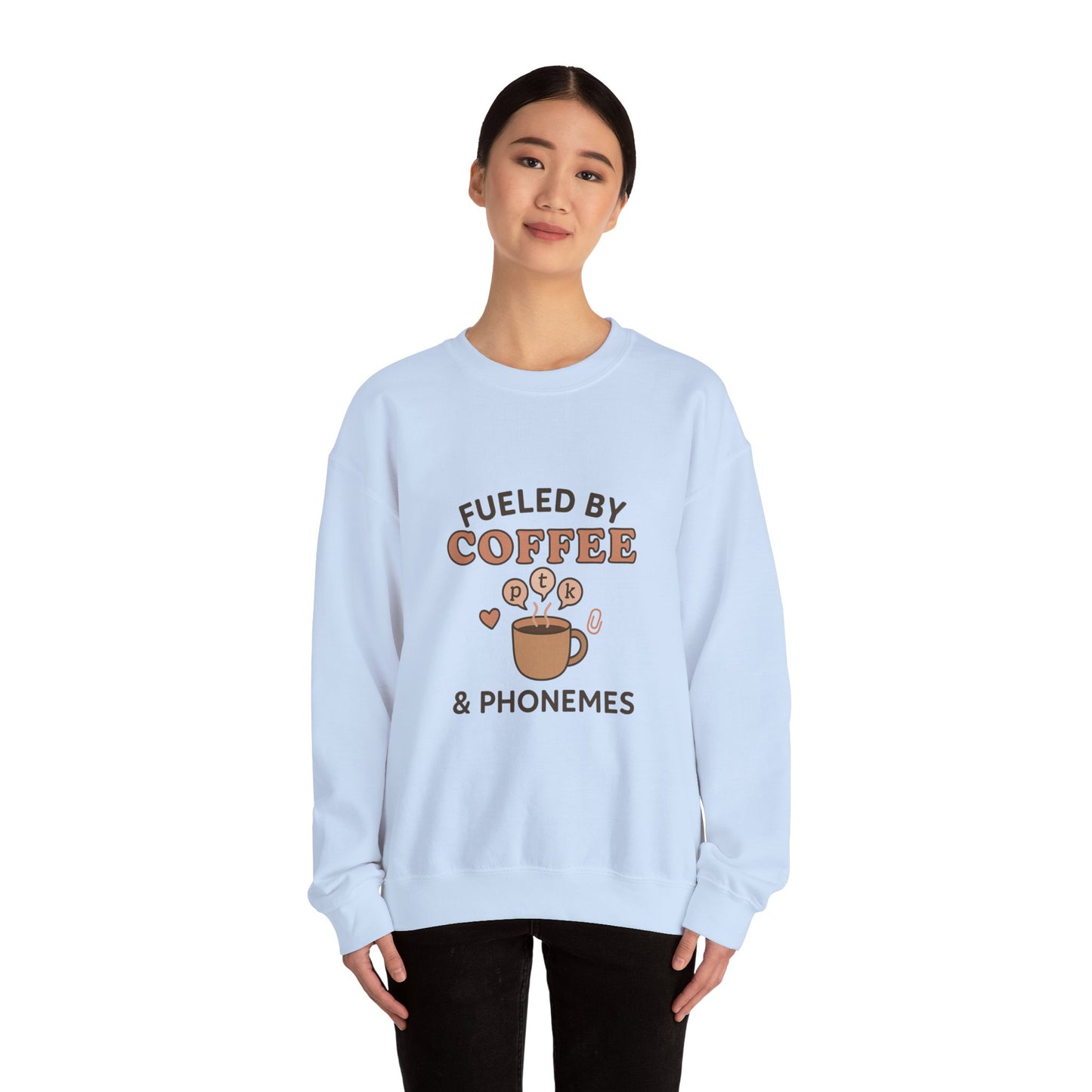 Fueled by Coffee and Phonemes Sweatshirt – Speech Therapist Crewneck | SLP Gift | Grad Student Apparel | Cozy ASHA Sweater for SLPs & SLPAs