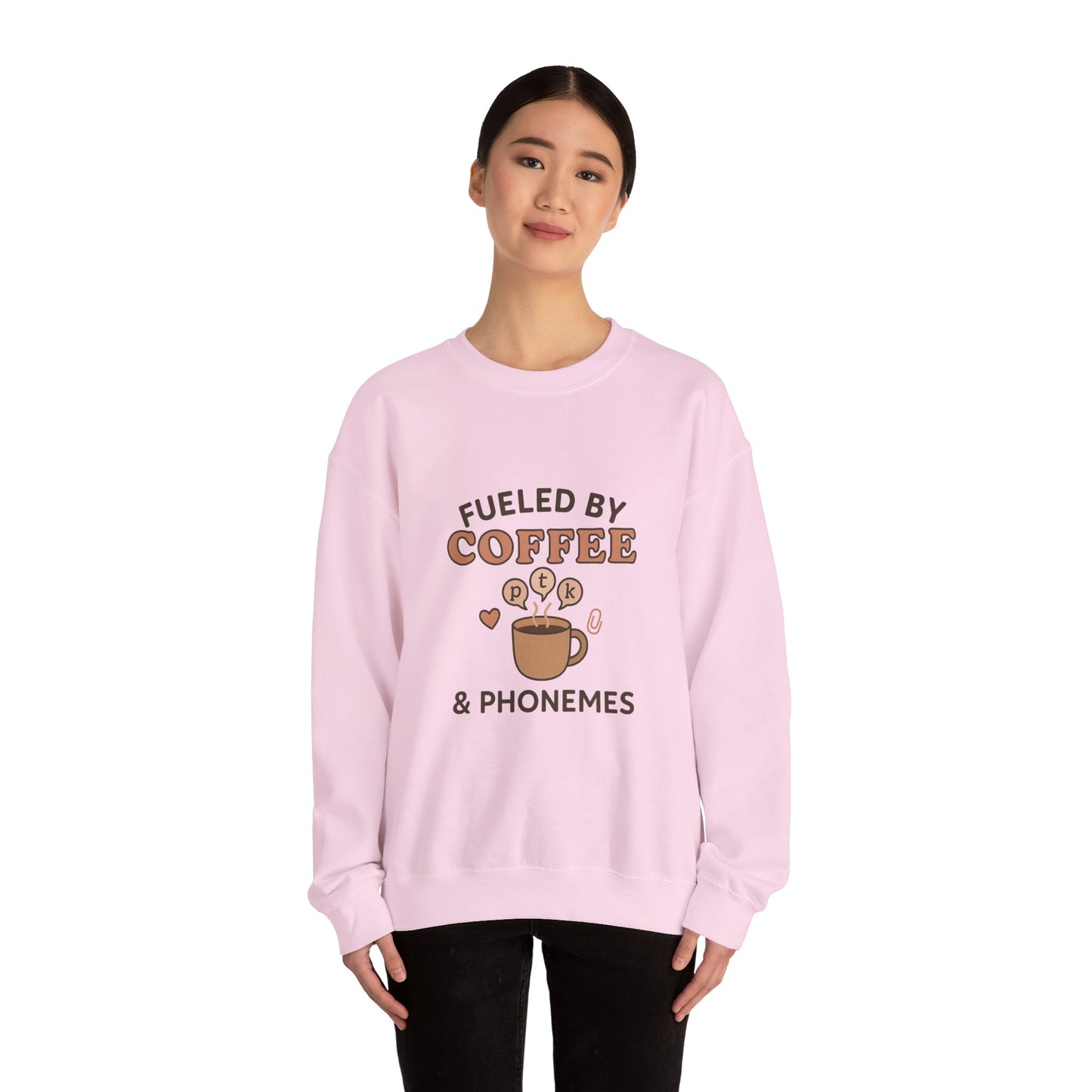 Fueled by Coffee and Phonemes Sweatshirt – Speech Therapist Crewneck | SLP Gift | Grad Student Apparel | Cozy ASHA Sweater for SLPs & SLPAs