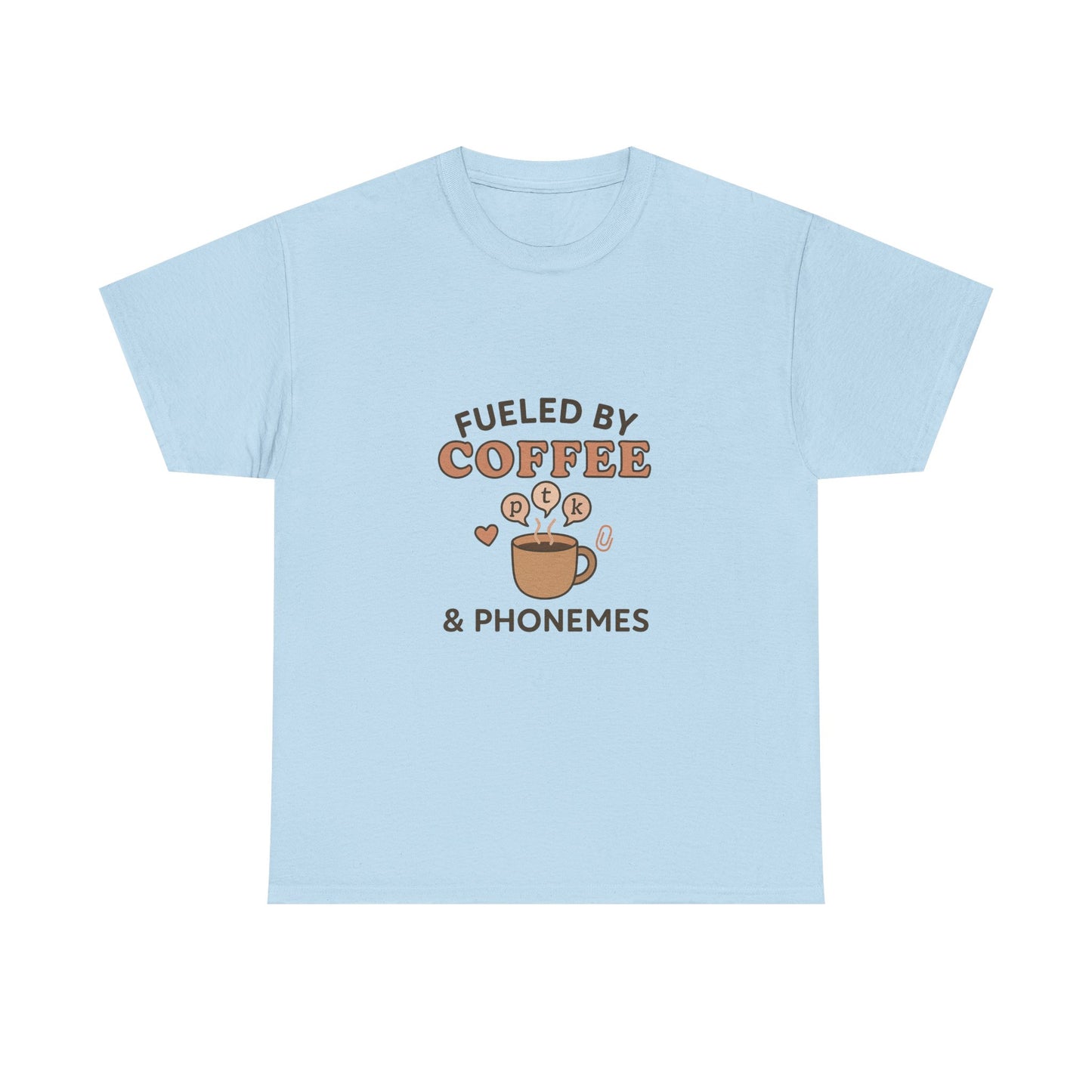 Fueled by Coffee and Phonemes T-Shirt – SLP Gift Tee for Speech Therapists | Speech Language Pathology Shirt | ASHA Grad Student Apparel