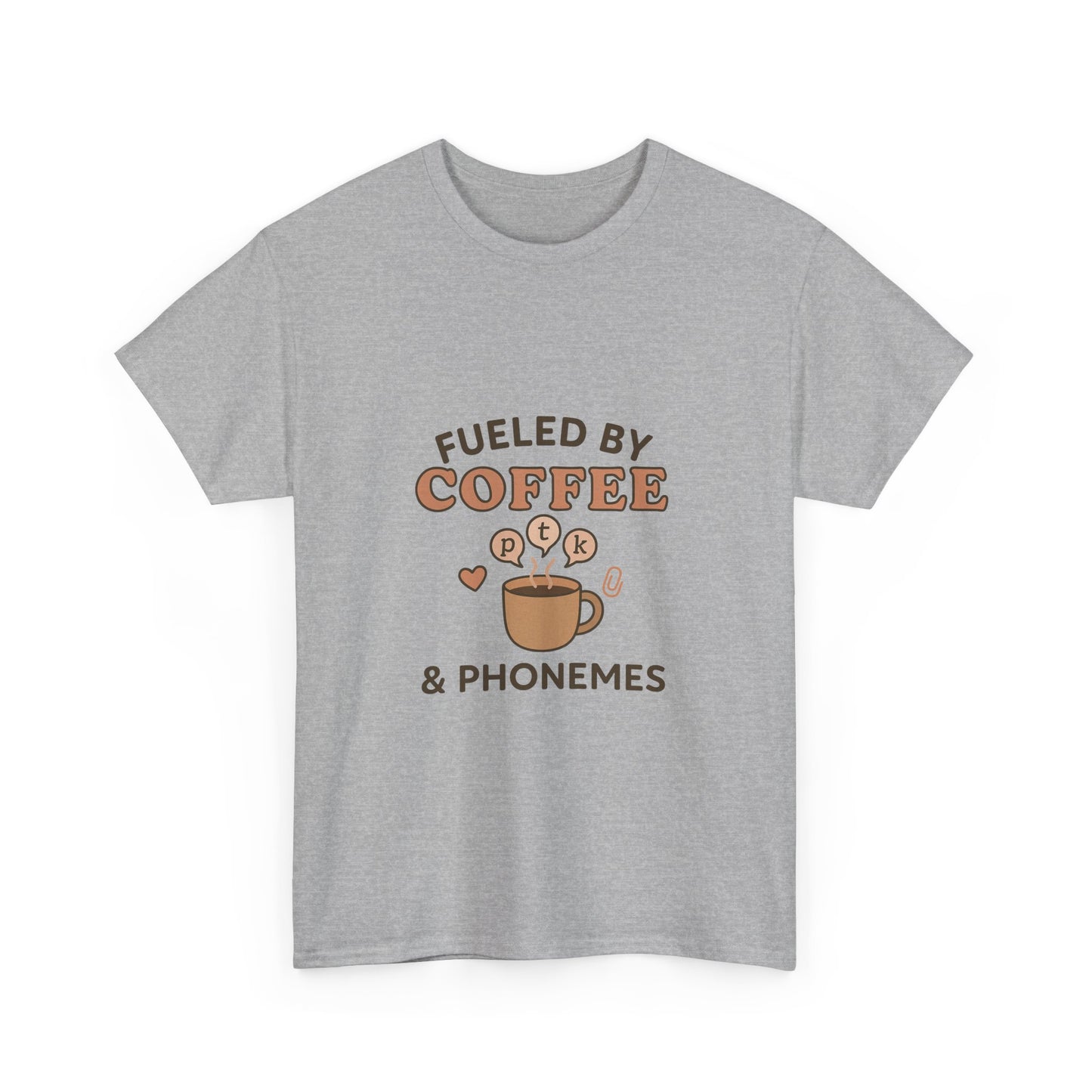 Fueled by Coffee and Phonemes T-Shirt – SLP Gift Tee for Speech Therapists | Speech Language Pathology Shirt | ASHA Grad Student Apparel