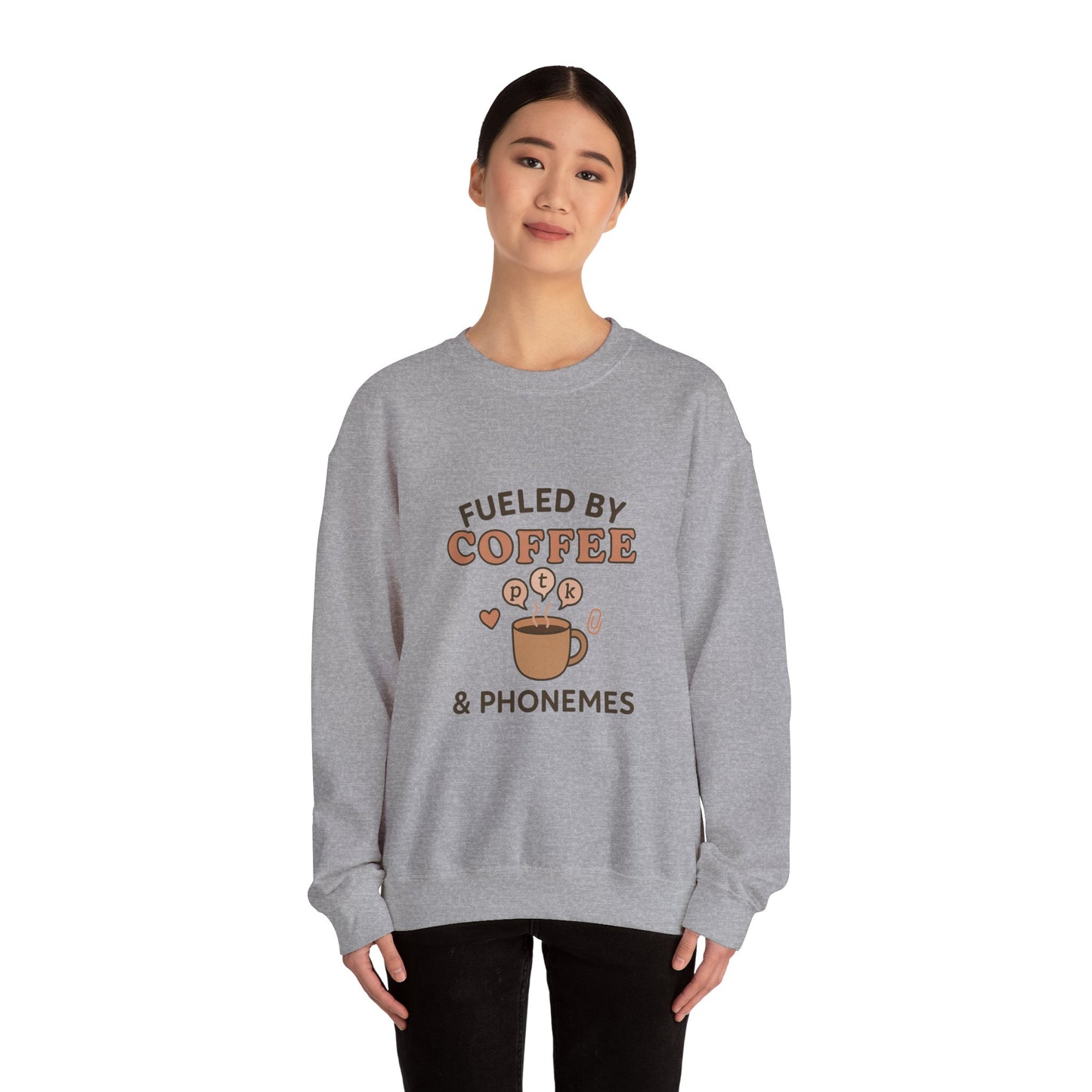 Fueled by Coffee and Phonemes Sweatshirt – Speech Therapist Crewneck | SLP Gift | Grad Student Apparel | Cozy ASHA Sweater for SLPs & SLPAs