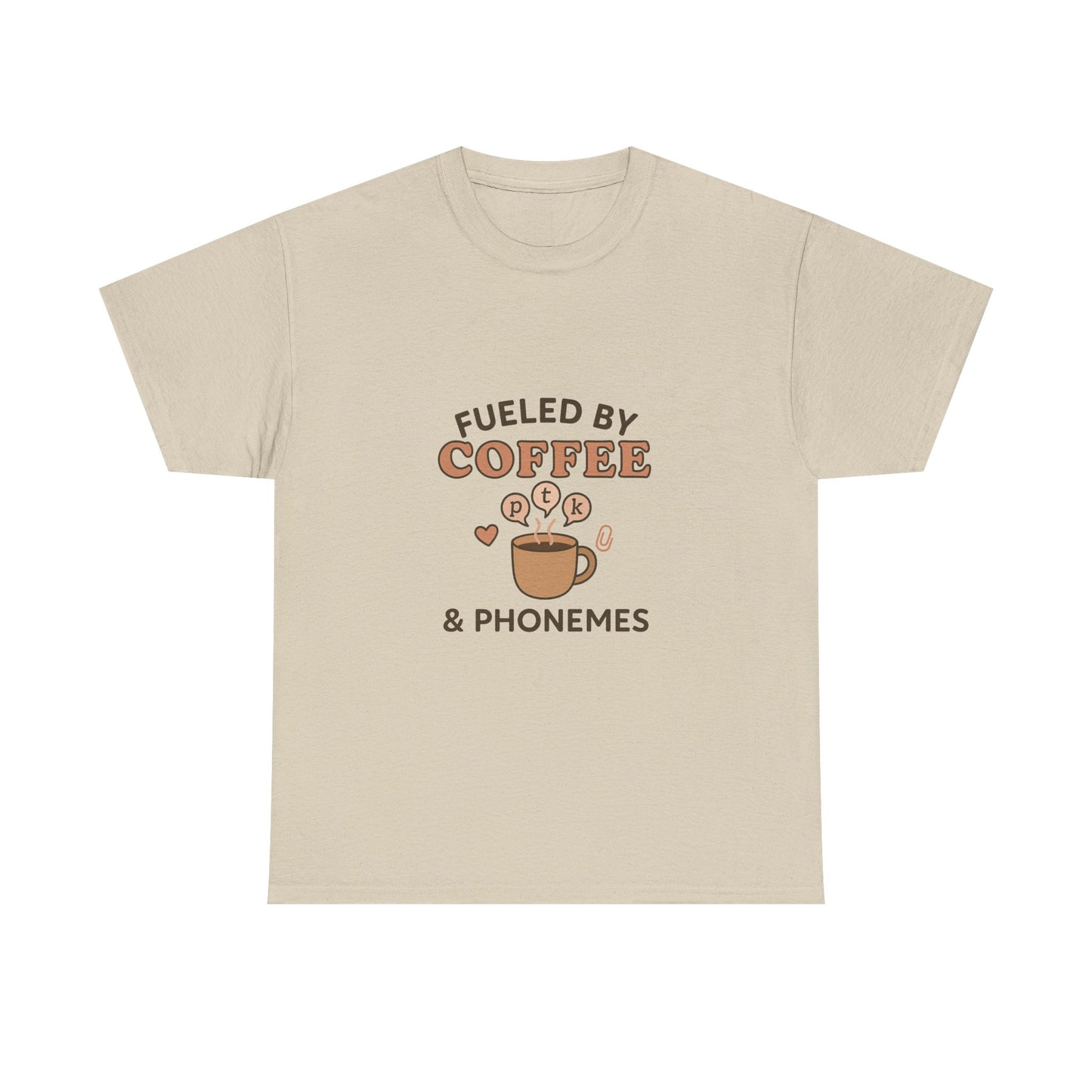 Fueled by Coffee and Phonemes T-Shirt – SLP Gift Tee for Speech Therapists | Speech Language Pathology Shirt | ASHA Grad Student Apparel