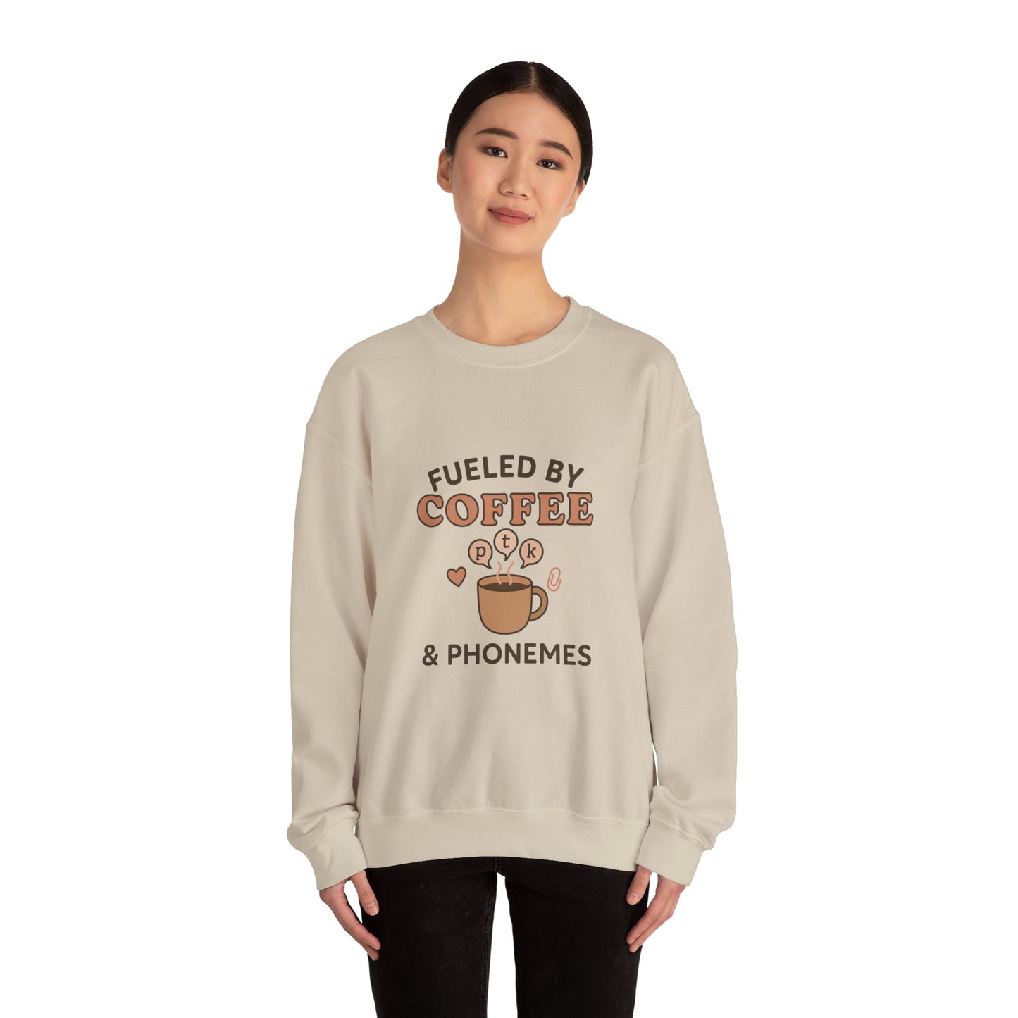 Fueled by Coffee and Phonemes Sweatshirt – Speech Therapist Crewneck | SLP Gift | Grad Student Apparel | Cozy ASHA Sweater for SLPs & SLPAs