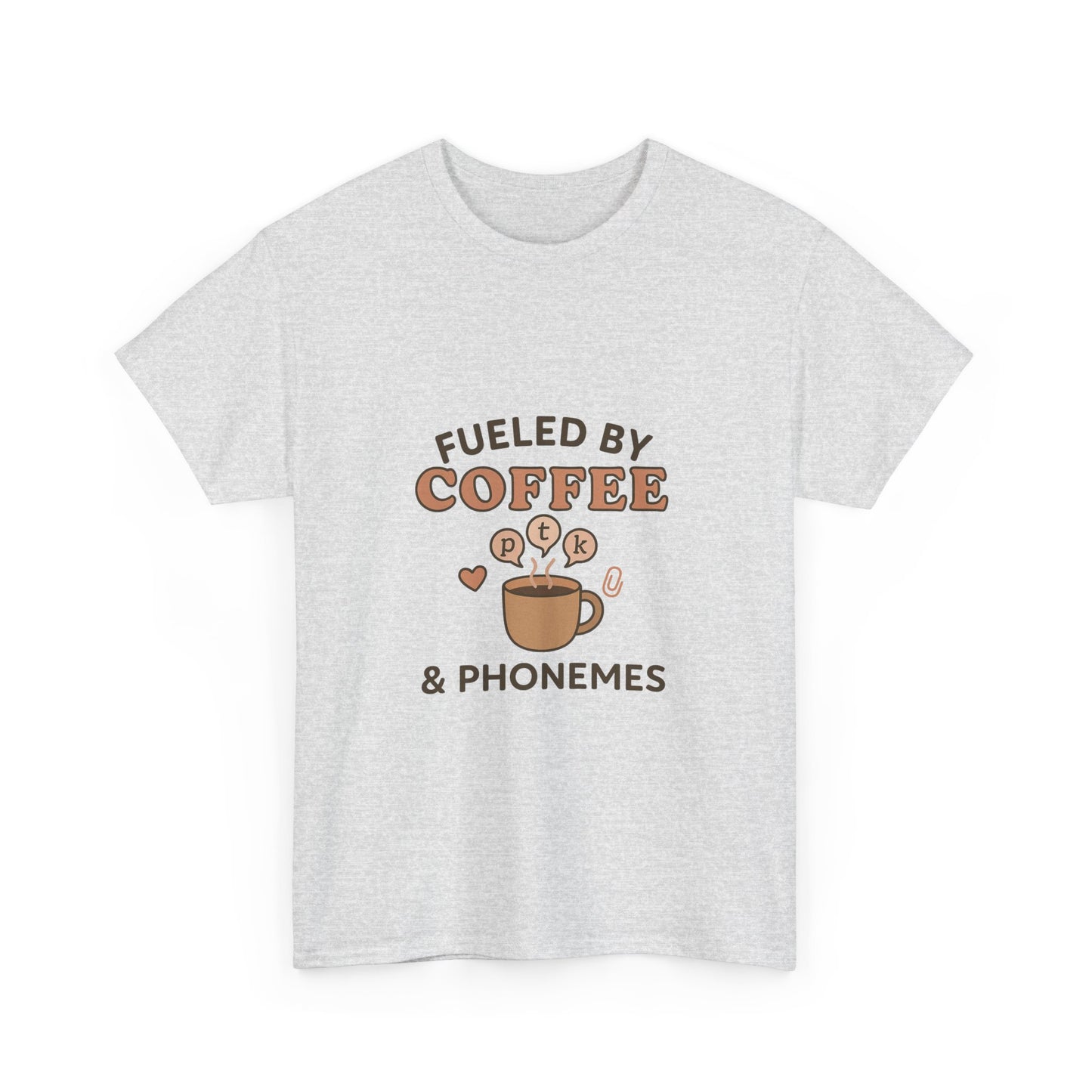 Fueled by Coffee and Phonemes T-Shirt – SLP Gift Tee for Speech Therapists | Speech Language Pathology Shirt | ASHA Grad Student Apparel