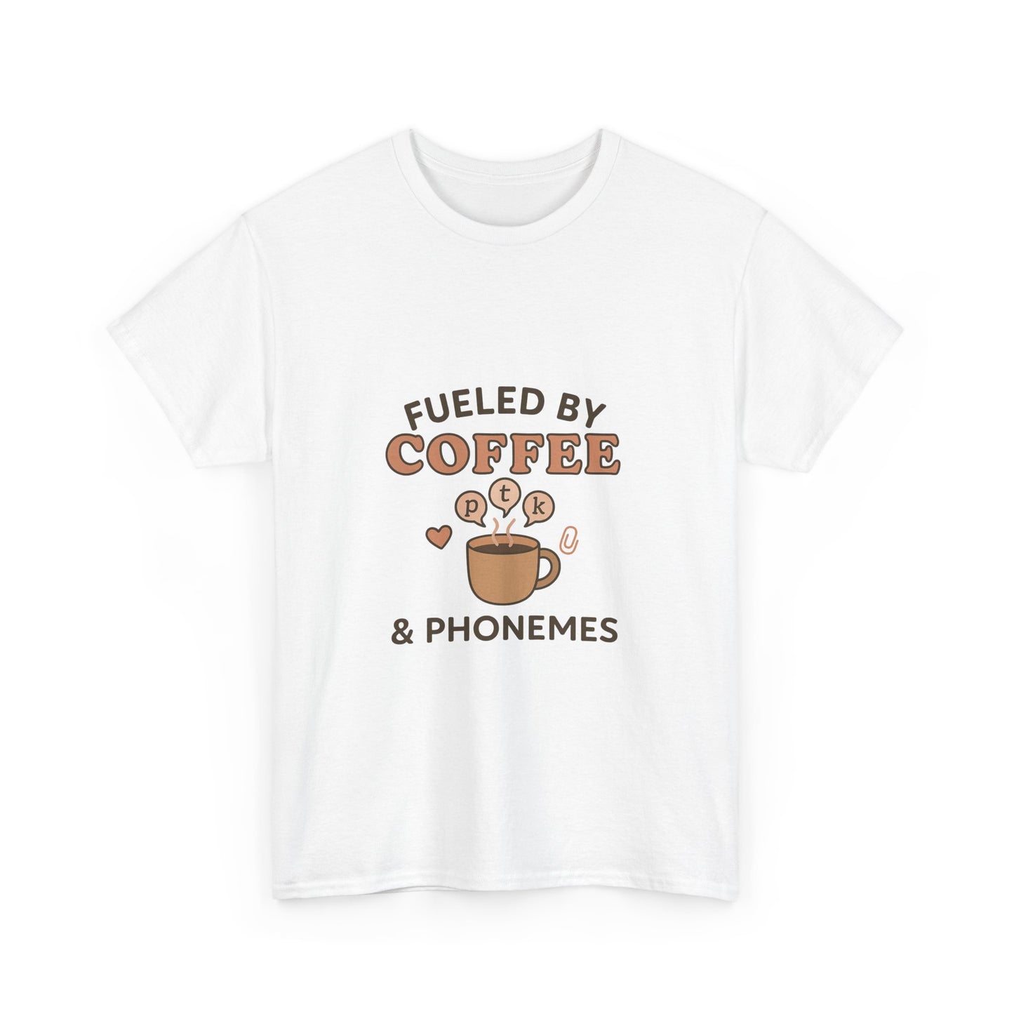 Fueled by Coffee and Phonemes T-Shirt – SLP Gift Tee for Speech Therapists | Speech Language Pathology Shirt | ASHA Grad Student Apparel