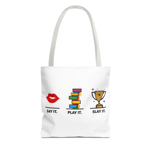 Say It. Play It. Slay It. Speech Therapy Tote Bag – SLP Gift for Grad Students, Speech Pathologists, and SLPAs