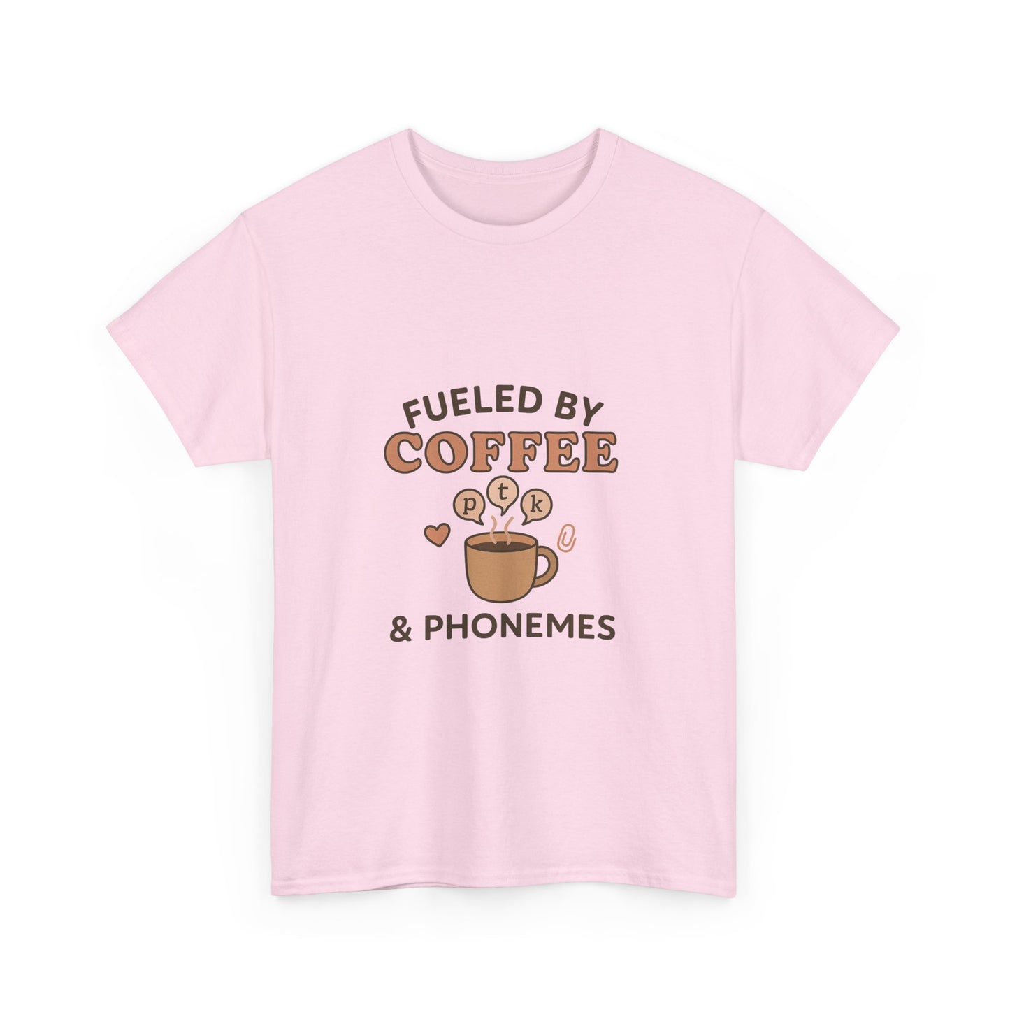 Fueled by Coffee and Phonemes T-Shirt – SLP Gift Tee for Speech Therapists | Speech Language Pathology Shirt | ASHA Grad Student Apparel