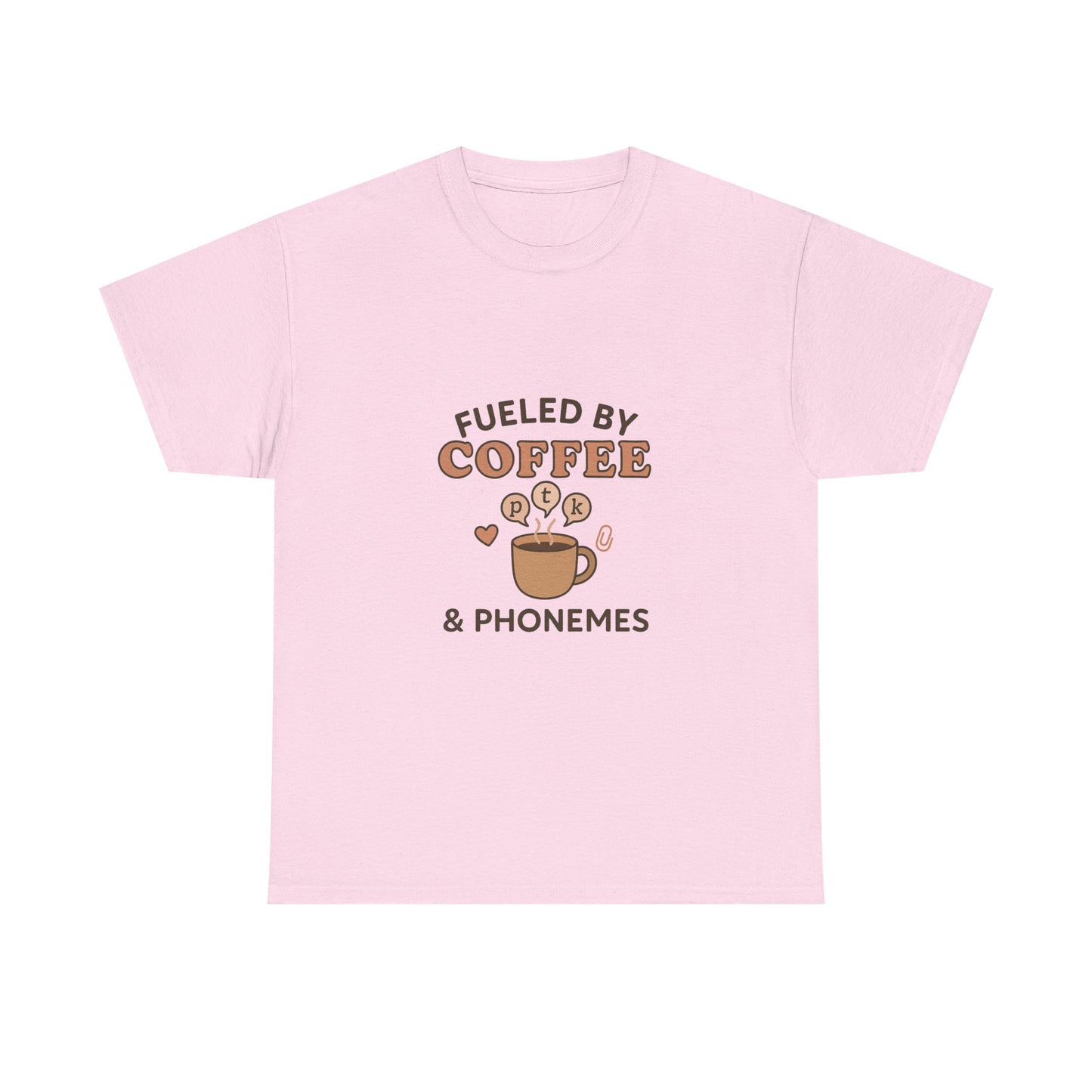 Fueled by Coffee and Phonemes T-Shirt – SLP Gift Tee for Speech Therapists | Speech Language Pathology Shirt | ASHA Grad Student Apparel
