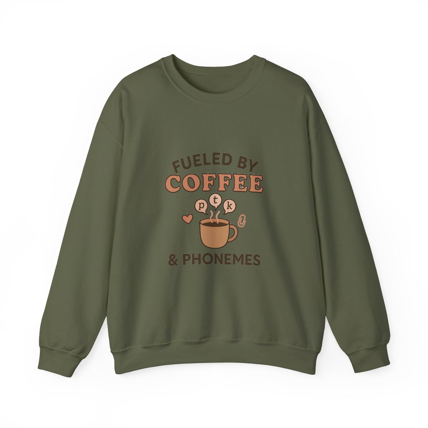 Fueled by Coffee and Phonemes Sweatshirt – Speech Therapist Crewneck | SLP Gift | Grad Student Apparel | Cozy ASHA Sweater for SLPs & SLPAs