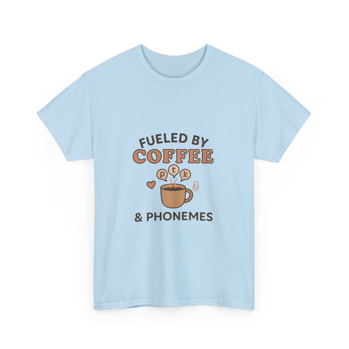 Fueled by Coffee and Phonemes T-Shirt – SLP Gift Tee for Speech Therapists | Speech Language Pathology Shirt | ASHA Grad Student Apparel