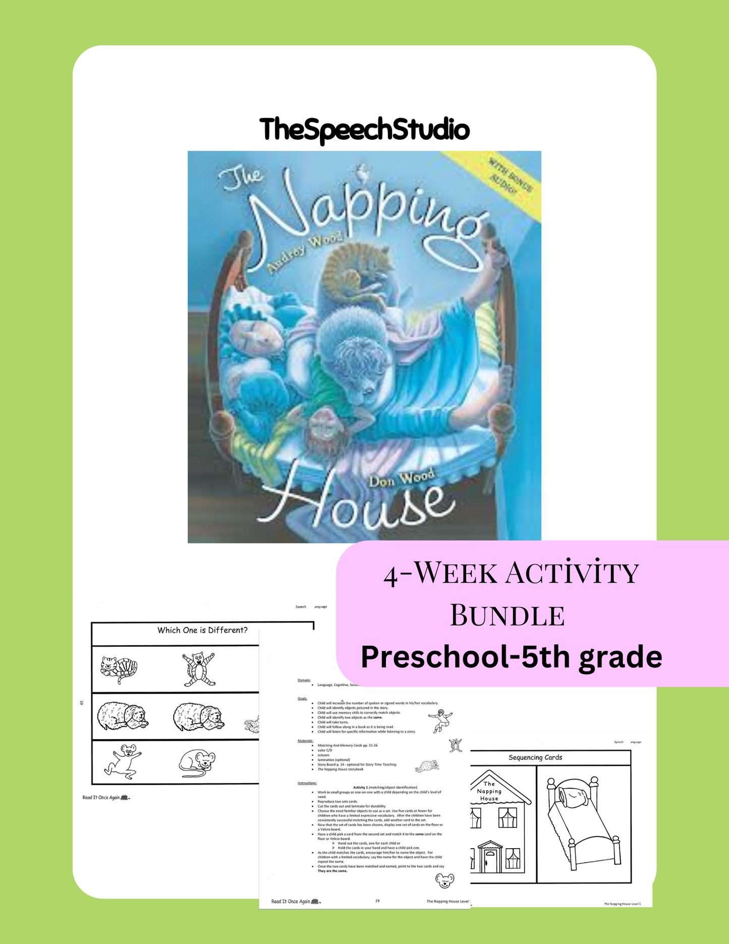 Speech Therapy Story Companion | The Napping House | Sequencing + Repetitive Language Activities |SLP Resource