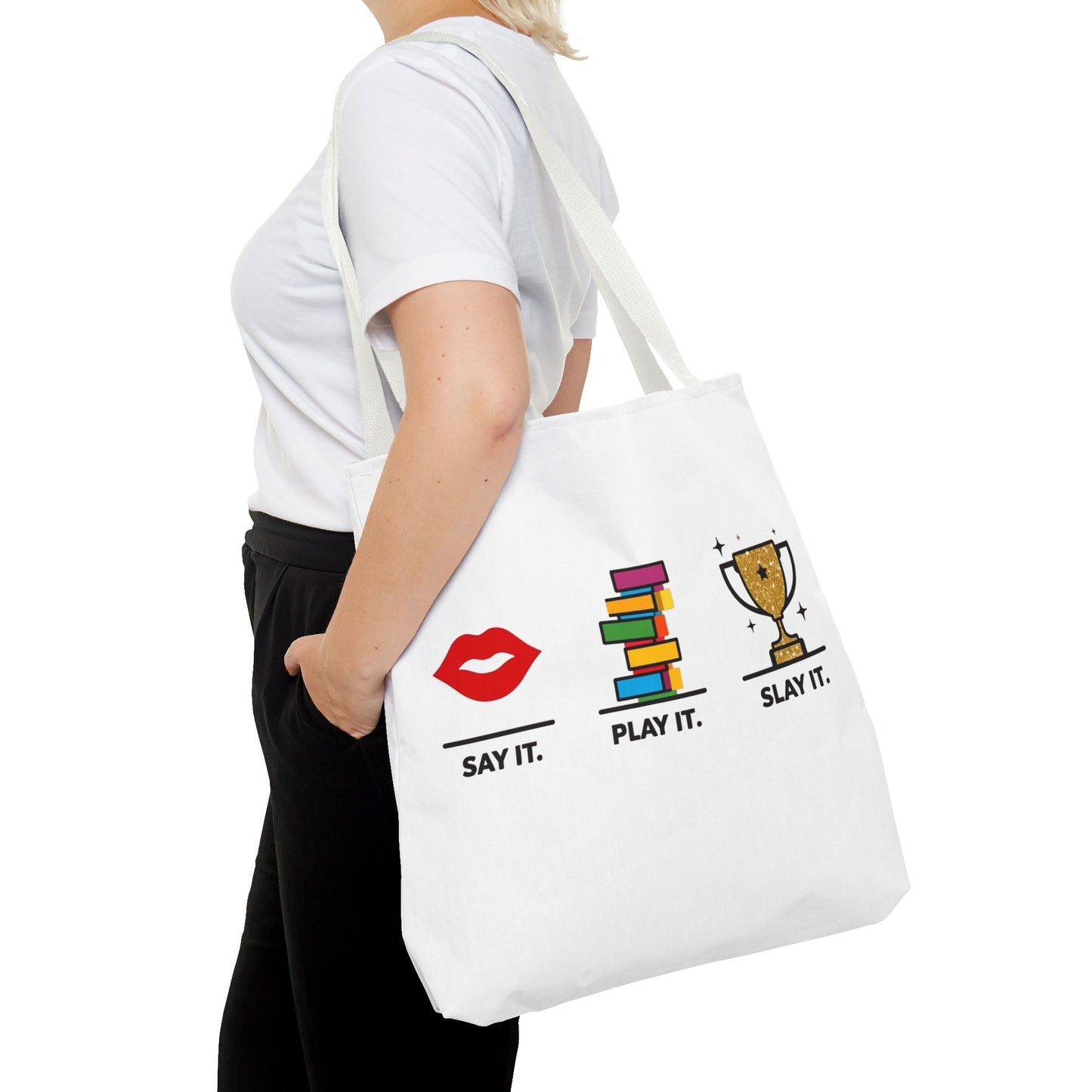 Say It. Play It. Slay It. Speech Therapy Tote Bag – SLP Gift for Grad Students, Speech Pathologists, and SLPAs