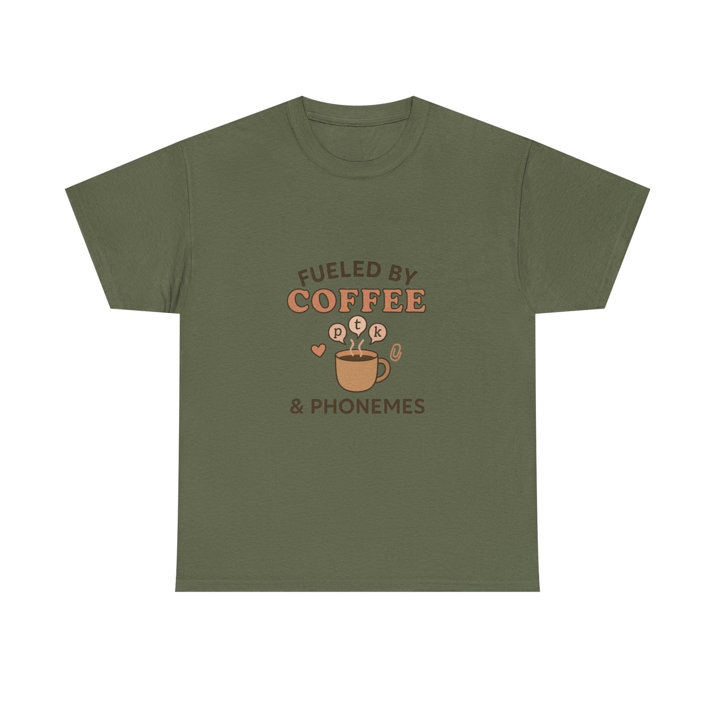 Fueled by Coffee and Phonemes T-Shirt – SLP Gift Tee for Speech Therapists | Speech Language Pathology Shirt | ASHA Grad Student Apparel