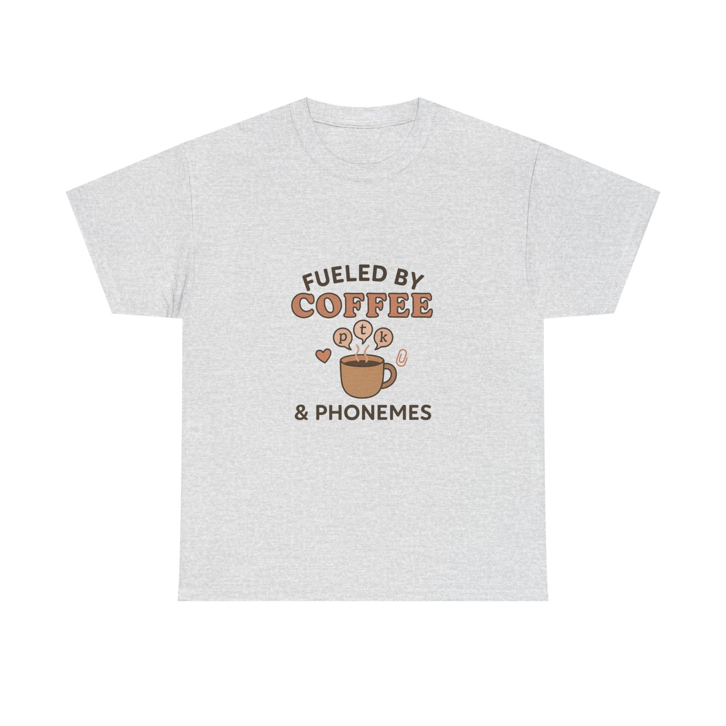 Fueled by Coffee and Phonemes T-Shirt – SLP Gift Tee for Speech Therapists | Speech Language Pathology Shirt | ASHA Grad Student Apparel