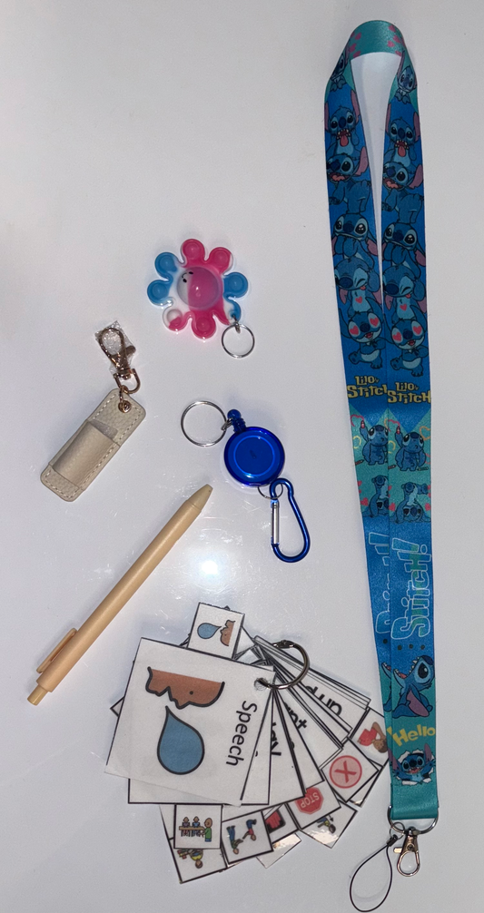 Lilo and Stitch Multimodal Communication Lanyard with Fidget and Pen (All About Stitch 2) – Sensory Support for Teachers, Therapists and Students with Autism