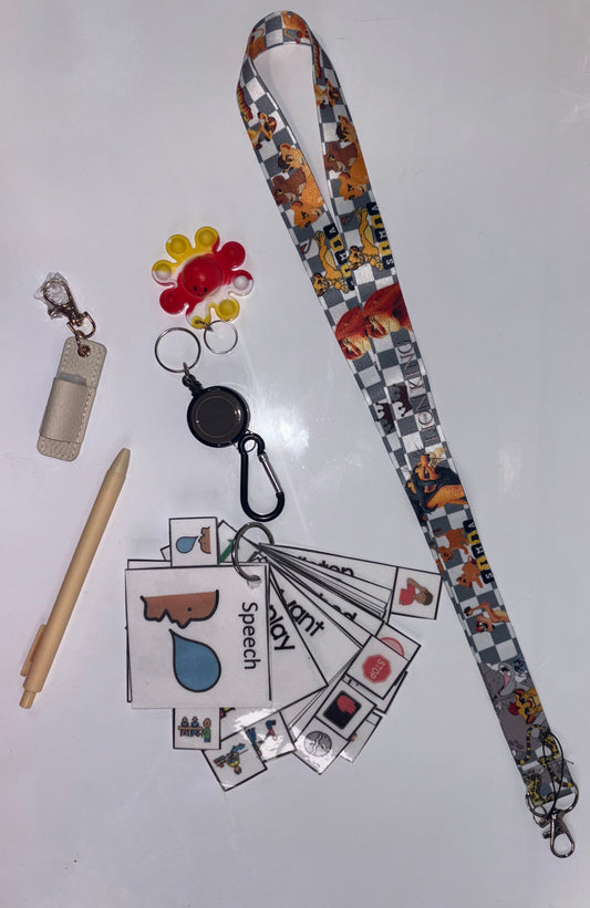 Lion King Multimodal Communication Lanyard with Fidget and Pen (Checker) – Sensory Support for Teachers, Therapists and Students with Autism