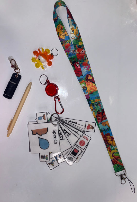 Lion King Multimodal Communication Lanyard with Fidget and Pen (Characters 2) – Sensory Support for Teachers, Therapists and Students with Autism