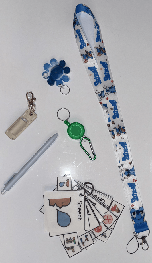 Lilo and Stitch Multimodal Communication Lanyard with Fidget and Pen (Ice Blue Stitch) – Sensory Support for Teachers, Therapists and Students with Autism