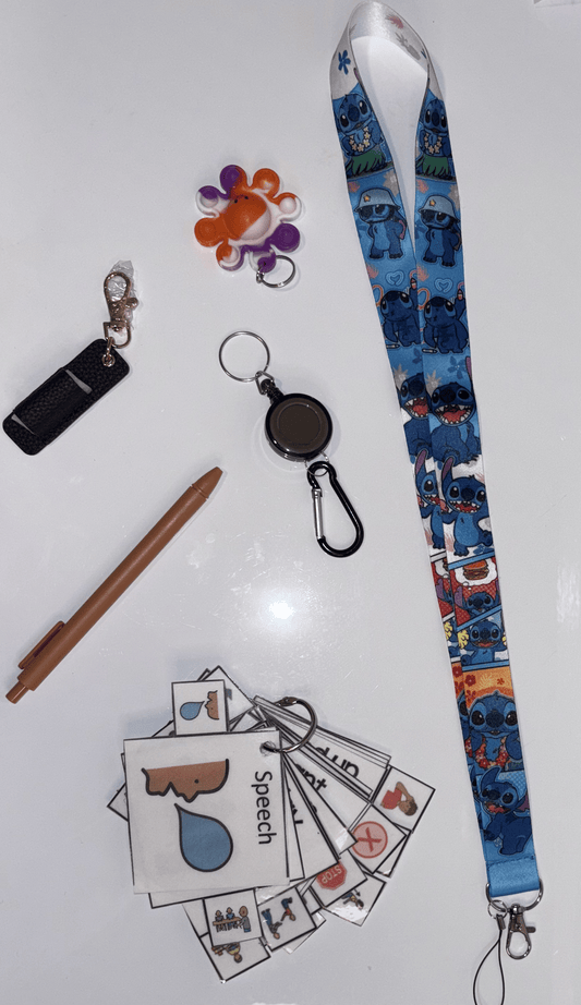 Lilo and Stitch Multimodal Communication Lanyard with Fidget and Pen (Adventurous Stitch) – Sensory Support for Teachers, Therapists and Students with Autism