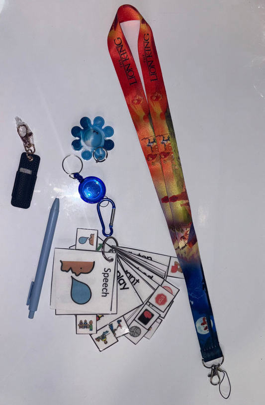 Lion King Themed Multimodal Communication Lanyard with Fidget & Pen – Sensory Support for Teachers, Therapists & Students with Autism