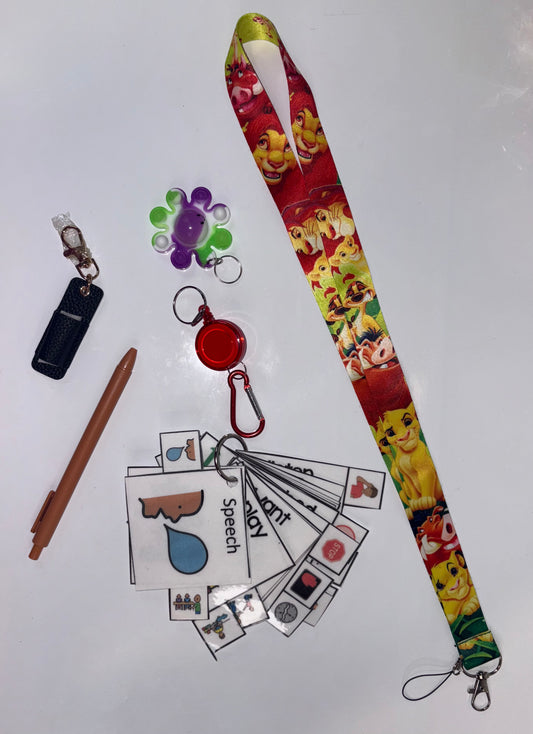 Lion King Multimodal Communication Lanyard with Fidget and Pen (Characters) – Sensory Support for Teachers, Therapists and Students with Autism