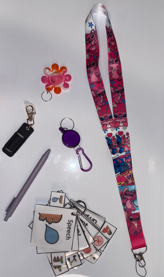 Lilo and Stitch Multimodal Communication Lanyard with Fidget and Pen (Stitch Love) – Sensory Support for Teachers, Therapists and Students with Autism