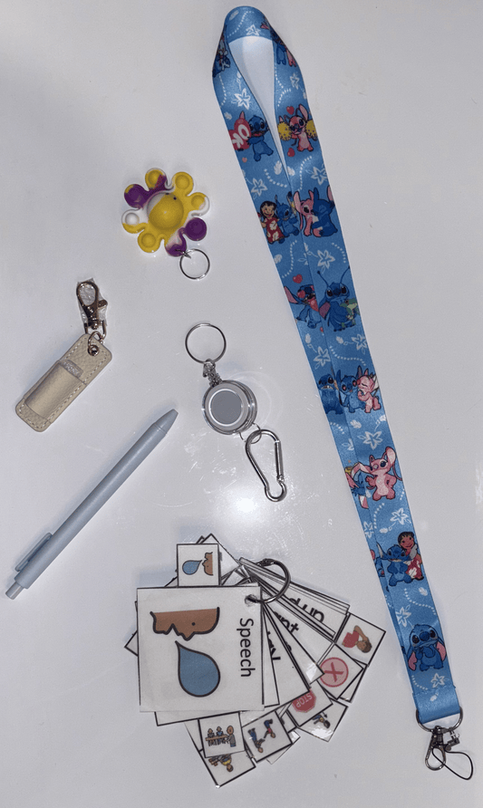 Lilo and Stitch Multimodal Communication Lanyard with Fidget and Pen (Cuddly Stitch) – Sensory Support for Teachers, Therapists and Students with Autism